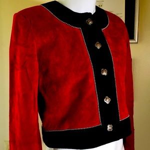 🔥Patricia Wolf Suede leather Jacket  Red/Black RARE❤️